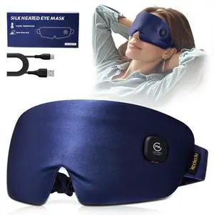 _Mega Brand Heated Eye Mask for Dry Eyes - Silk Cordless Warm Eye Compress Moist Heat, FSA HSA Eligible, Eye Heating Pad for Stye Treatment, Tired Eyes, Sleep, Travel, Washable, Rechargeable, Blue