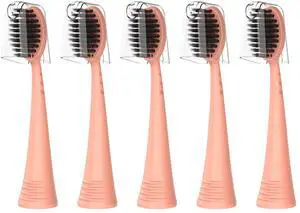 _Mega Brand Replacement Brush Heads for Burst Original & Pro Sonic Electic Toothbrushes, 5 Count with Travel Covers, Rose Gold for Adults