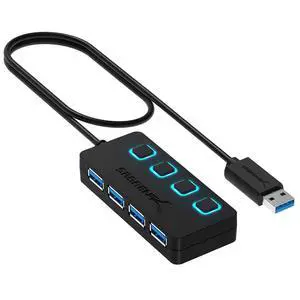 4-Port USB 3.0 Hub with Individual LED Power Switches - Slim, Portable Design - 2 Ft Cable - Fast Data Transfer - Compatible with Mac & PC (HB-UM43) 4-Port USB 3.0 Hub with Individual LED Power Switches - Slim, Portable Design - 2 Ft Cable - Fast Data Transfer - Compatible with Mac & PC (HB-UM43)