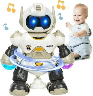 _Mega Brand Robot Toy for Kids,Electronic Musical Walking Dancing Robot Toys with Flashing Lights&360°Rotating,Gift for Kids, Toddlers, Boys and Girls,Brown