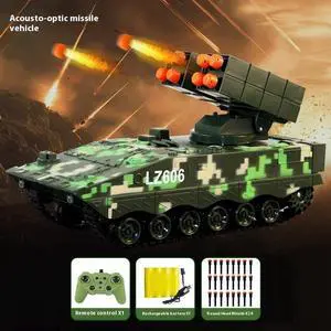_Mega Brand Military War 2.4g Rc Missile Vehicle Battle Tank Remote Control Toy Car With Shoot Bullets Model Electronic Acousto-optic Toys