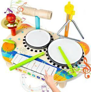 _Mega Brand Kids Electronic Piano Drum Set, Musical Instruments for Toddlers, Montessori Toys Baby Music Set, Toys for Boys Girls 18 Months and Above