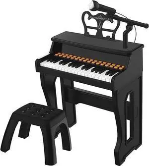 _Mega Brand 37 Keys Piano for Kids, Electronic Musical Instrument Toys for Baby, Mini Piano Tools for Beginners, Gifts for Age 3 +, Black