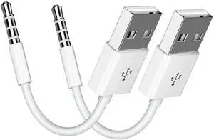 _Mega Brand iPod Shuffle Cable, 2 Pack 3.5mm Jack/Plug to USB USB Power Charger Sync Data Transfer Cable for iPod Shuffle 3rd 4th MP3/MP4