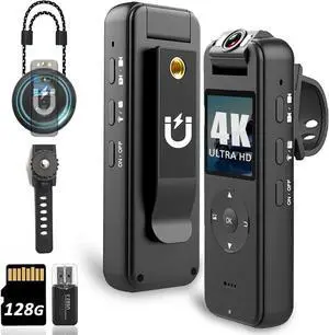 _Mega Brand 4K Body Camera with Audio & Video Recording-128G Body Cam Mini Police Wearable Worn Bodycam - Portable Small Personal Camcorder - Sport Bike Outdoor Video Recorder (with Magnetic Lanyard)