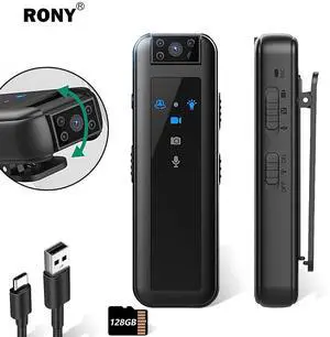 _Mega Brand 128GB Wearable Mini Body Camera - HD 1080P 180° Rotate Camcorder with Infrared Night Vision Long Battery Life for Video Audio Recording