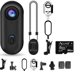 _Mega Brand 64GB FHD 1080P Mini Body Camera, Wearable Action Body Cam, Thumb Size Hands Free Recording Body Worn Camera, Premium Portable Camcorder Mount Anywhere for Pet Walking, Work, Travel (Black)