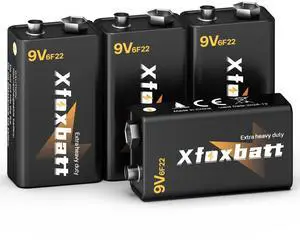 _Mega Brand 9V Batteries 4 Pack Leakproof & Long-Lasting Carbon 6F22 Square 9 Volt Battery for Smoke Detectors