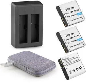 _Mega Brand NP-40 Battery Pack, 1500mAh Rechargeable Battery(3-Pack) with USB Dual Charger for Video Camera Camcorders Compatible with Casio NP-40 (Not for Fujifilm NP40)