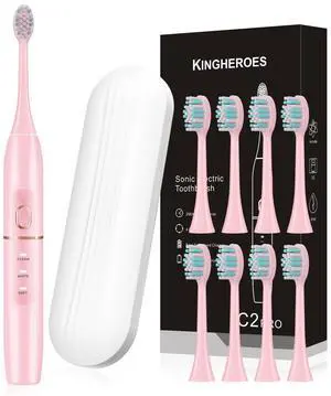 _Mega Brand Electric Toothbrush Set, Comes with 8 Brush Heads & Travel Case,4 Modes with 2 Minutes Built in Smart Timer, One Charge for 60 Days, 42000 VPM Motor (Pink)