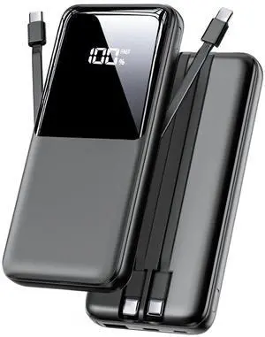 _Mega Brand Portable Charger Power Bank - 15000mAh Fast Charging Powerbank Battery Pack with Built in USB-C(22.5W) and iOS(20W) Output Cable Compatible with iPhone Android Samsung etc (1 Pack, Black)