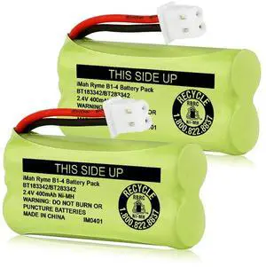 _Mega Brand BT183342/BT283342 2.4V 400mAh Ni-MH Battery Pack Compatible with AT&T VTech Cordless Phone Batteries BT166342/BT266342 BT162342/BT262342 2SN-AAA40H-S-X2, Pack of 2