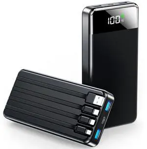 _Mega Bran Portable Charger 35000mAh Power Bank - Portable Battery with 4 Built in Cables, 22.5W Fast Charging Battery Pack Compatible with iPhone 16 15 14 13 Samsung Android Phone etc (1 Pack, Black)