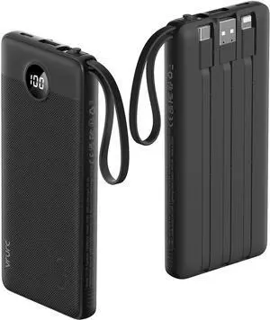 _Mega Brand Portable Charger with Built in Cables, 10000mAh Travel Essentials Power Bank, 5 Output 2 Input LED Display External Battery Pack Compatible with iPhone,Samsung,Android-Black(1 Pack)