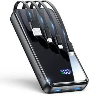 _Mega Brand Portable Charger,42800mAh Power Bank Built-in Cable,22.5W PD USB C in & Out Fast Charging, External Battery Pack 6 Output & 2 Input,Travel Phone Charger for iPhone 16/15/14/13/12, Android)