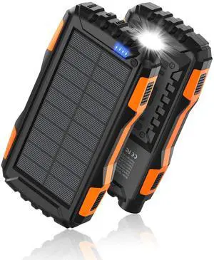 _Mega Brand Power-Bank-Solar-Charger - 42800mAh Portable Charger,Solar Power Bank,External Battery Pack 5V3.1A Qc 3.0 Fast Charger Built-in Super Bright Flashlight (Orange)