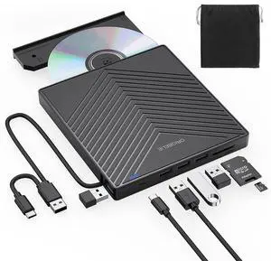 _Mega Brand External CD DVD Drive, Ultra Slim CD Burner USB 3.0 with 4 USB Ports and 2 TF/SD Card Slots, Optical Disk Drive for Laptop Mac, PC Windows 11/10/8/7 Linux OS