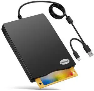 Floppy Disk Reader, External USB 2.0 & Type C Floppy Disc Reader, Portable 3.5 inch 1.44 MB Floppy Disk Drive for PC Laptop and Desktop with Windows 11/10/8/7/XP, Not Compatible with Mac and Chrome