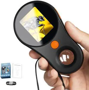 _Mega Brand Handheld Digital Microscope Portable Microscope USB for Kids 2.0 inch IPS Color Screen,200w Pixel,500x Magnification,Built-in 8LED Lights Compatible with Windows,Mac OS(Black)