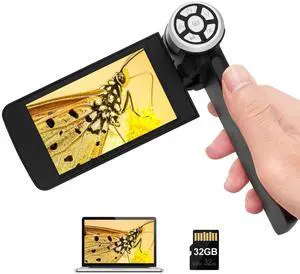 _Mega Brand AD203 Handheld Digital Microscope, Portable Pocket USB Coin Microscope with 4 inch Screen for Kids and Adults, Black, Electronic FHD Video, Windows Mac PC