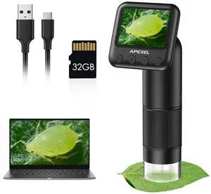 _Mega Brand 800X Handheld Digital Microscope with 2 LCD Screen, Pocket Portable Microscope for Kids with Adjustable LED Lights, Coins Microscopes Magnifier Camera, USB to PC Including 32G SD Card