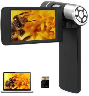 _Mega Brand LM203 4" Handheld Digital Microscope with Screen, 200X Portable Microscope for Adults, USB Coin Magnifier with Lights, STEM Microscope Kit for Kids 8-12, 1080P Photo Video, 32G SD Card