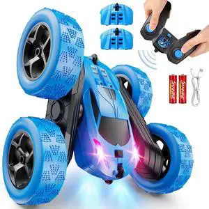 _Mega Brand Remote Control Car, RC Cars Toys for Kids Ages 6-12, 4WD Stunt Car with LED Lights & 360° Flips, 2.4GHz, Upgraded USB-C Modular Batteries, 8-10 Year Old Boys Birthday Gift 1-Blue