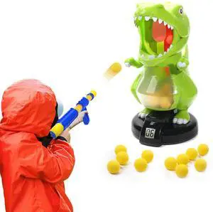 _Mega Brand Dinosaur Shooting Toys for Boys 5 6 7 8 9 Years Old, Electronic Kids Target Games w/ Air Pump Gun, LCD Score Record, Sound, 24 Foam Balls, Birthday Party Favor,Christmas Gifts for Toddlers