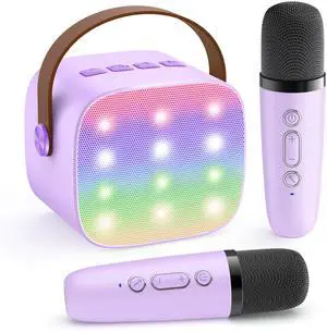 _Mega Brand Mini Karaoke Machine with 2 Wireless Microphones, TOP Kids Gifts for Girls Ages 3, 4, 5, 6, 7, 8, 9,10,11,12 +Year Old, 4-12 Years Old Birthday Toy Gift for Girls Boys Party (Purple)