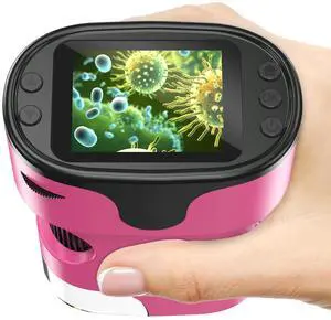 _Mega Brand 1000X Handheld Microscope for Kids 4K 2.0" Screen Rechargeable Mini Pocket Digital Microscopes w/Slides Kit Portable Edu Gift Age 4-6 8-12 Children Students (Pink)