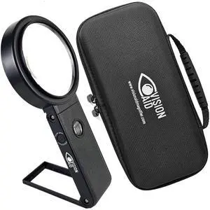 _Mega Brand 30x Hands-Free Magnifying Glass with USB Rechargeable 36 LED Lights, Storage Case | 40x Loupe Magnifier with Stand for Reading Coins Low _Mega Brand