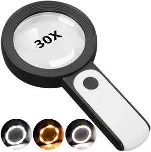 _Mega Brand Magnifying Glass with Light, 30X Handheld Large 18LED Cold and Warm Light with 3 Modes, Illuminated Magnifier for Seniors Reading, Inspection, Coins, Jewelry, Exploring