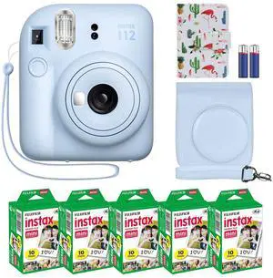 _Mega Brand Instax Mini 12 Instant Camera + MiniMate Accessory Bundle & Compatible Custom Case + Fuji Instax Film Value Pack (50 Sheets) Flamingo Designer Photo Album (Pastel Blue)