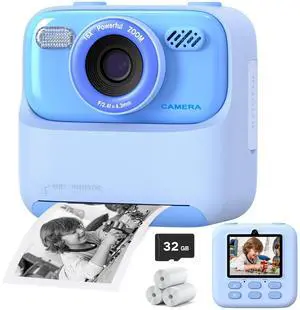 _Mega Brand Kids Instant Digital Cameras for Boys and Girls,1080P HD Dual-Lens Selfie Digital Camera with Print Paper32G Card,Christmas Birthday Gifts Toys for Toddler and Teenagers Age 3-16 Years Old