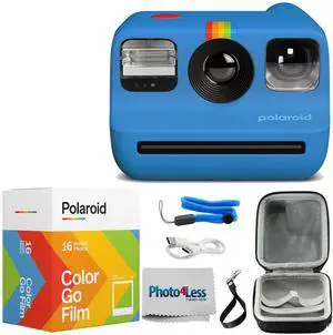 _Mega Brand Go Generation 2 Instant Film mini Camera (Blue) Bundled with _Mega Brand GO Color Film Double Pack, Hard Carrying Protective Case, Lens Cleaning Cloth