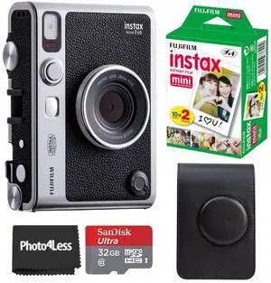 _Mega Brand Instax Mini EVO Hybrid Instant Camera Black Bundle with Instax Mini Instant Film 20 Sheets, 32GB microSD Card, Vintage Style Black Camera Case, Bundle