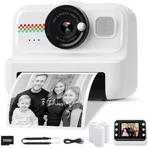 _Mega Brand Kids Instant Print Camera, 1080P HD Kids Camera Instant Print with 3 Rolls Print Paper & 32GB Card, Ideal Kids Toys Gifts for Boys & Girls Age 3-14 (Black)