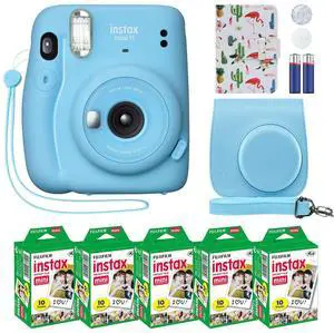 _Mega Brand Instax Mini 11 Instant Camera Sky Blue + Custom Case Fuji Film Value Pack (50 Sheets) Flamingo Designer Photo Album for instax Photos