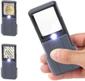 _Mega Brand MiniBrite LED Lighted Slide-Out Aspheric Magnifier with Protective Sleeve (PO-55), 5X, Gray