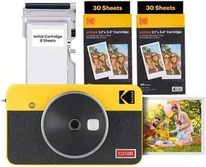 _Mega Brand Mini Shot 2 Retro 4PASS 2-in-1 Instant Digital Camera and Photo Printer (2.1x3.4 inches) Initial 8 Sheets + 60 Sheets Bundle, Yellow