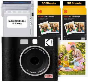 _Mega Brand Mini Shot 3 ERA 4PASS 2-in-1 Instant Camera and Photo Printer (Black, Camera + Initial 8 Sheets + 60 Sheets)