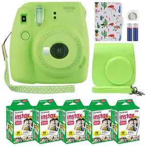 _Mega Brand Instax Mini 9 Instant Camera Lime Green with Custom Case + Film Value Pack (50 Sheets) Flamingo Designer Photo Album for _Mega Brand instax Mini 9 Photos