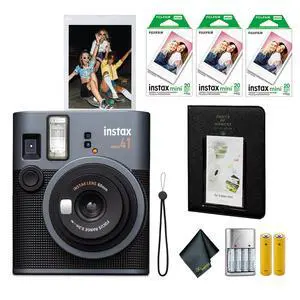 _Mega Brand Instax Mini 41 Instant Film Camera Bundle with 3X Fuji Instax-Instant-mini Film Value Pack (60 Sheets) + 4X Rechargeable AA Batteries with Charger + Photo Album  64 Pockets + More