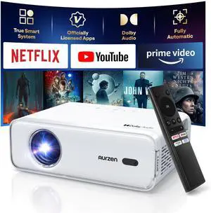 _Mega Brand EAZZE D1 Smart Projector with WiFi and Bluetooth, Netflix-Officially-Licensed, Auto Focus & Keystone, DoIby Audio, Zoom, Native 1080P Movie, Portable Outdoor Mini Projector, White