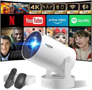 _Mega Brand [Built-in Apps&2025 Upgraded]Mini Projector with WiFi 6 and Bluetooth 5.4 Support 4K 1080P Auto Keystone 180°Rotatable Projector Portable Compatibile with HDMI/TV Stick/Memory Stick/Laptop