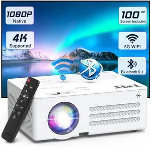 _Mega Brand Projector with WiFi and Bluetooth100" screen includedNative 1080P Outdoor Projector, 4K Supported Portable Projector, Compatible with iOS/Android/PC/TV Stick/HDMI/USB, Indoor Outdoor Use