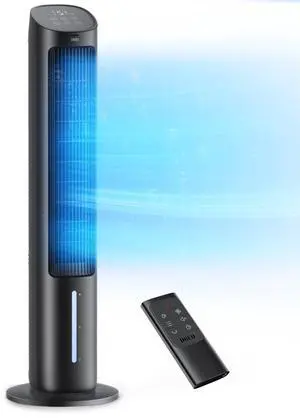 _Mega Brand Tower Fan for Bedroom,40"Evaporative Air Cooler,Cooling Fans That Blow Cold Air with 80°Oscillating,Removable Water Tank,3 Modes 4-Speed,Remote Control,Quiet Floor Fan,7H Timer,Black