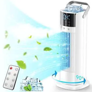 _Mega Brand Portable Air Conditioners Tower Fan,16"Evaporative Air Cooler with Remote,90°Oscillating&4Wind Speeds,Cool Mist&2-10H Timer,Touch Screen Cooling fan Air Conditioner for Room Office Camping