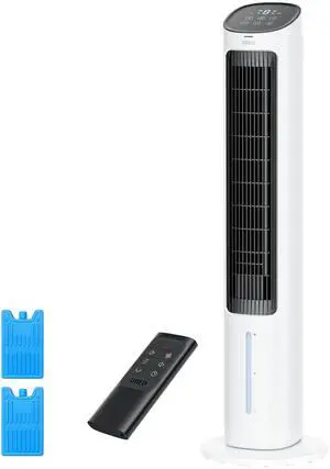 _Mega Brand Evaporative Air Cooler,40Standing Bladeless Cooling Fan for Bedroom,80°Oscillating Fans that Blow Cold Air,Swamp Cooler,Removable Water Tank,Ice Pack,3 Mode 4-Speed,White and Black