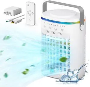 _Mega Brand Portable Air Conditioner, Evaporative Air Cooler, 2-4-8H Timer Auto-Off &Remote, Water Tank, Three ultrasonic nozzles, 3-Speed Personal Air Conditioner Cooling Fan